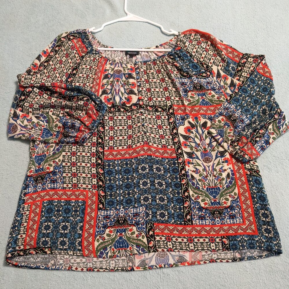 Jones & Co Womens 1X Top LS Colorful Geometric Print Hippy Y2K Festival Flowy - Picture 7 of 10